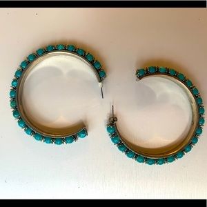 Blue and silver beaded hoops